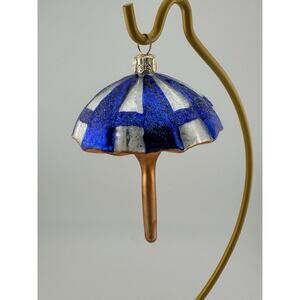 Vintage Christopher Radko Blue/White Beach Umbrella Ornament 4" RARE 1999